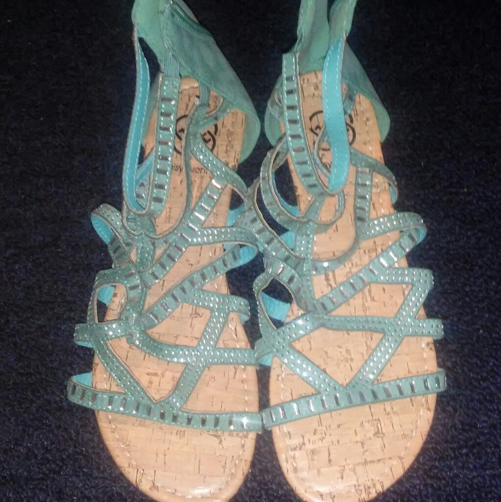 Daisy Fuentes' Teal Rhinestone Gladiator Sandals,